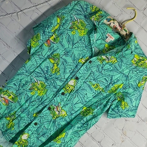 Cat & Jack Tropical Vibrant Dinosaur Dino Button Down Shirt Youth Size XL 16 - Picture 6 of 17